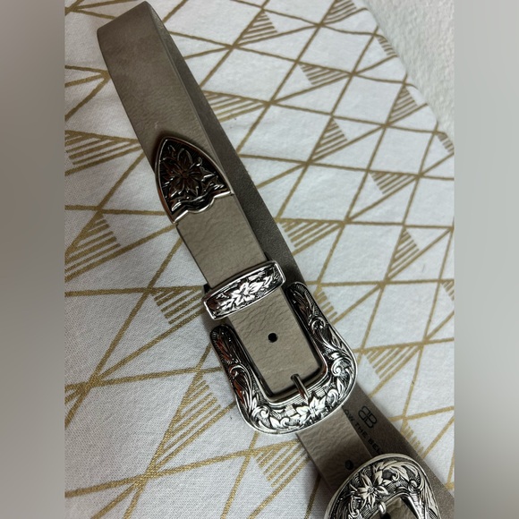 B-Low the Belt Bri Bri Double Buckle Genuine Leather Belt in Taupe Size L - Picture 2 of 7